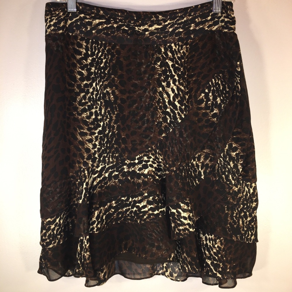 Express 100% Silk Layered Cheetah Print Skirt Sz M